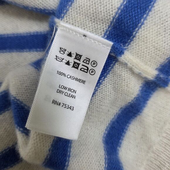 Cynthia Rowley Cashmere Sweater Round Neck Women's L/XL Cream-Blue Stripes - Picture 5 of 7